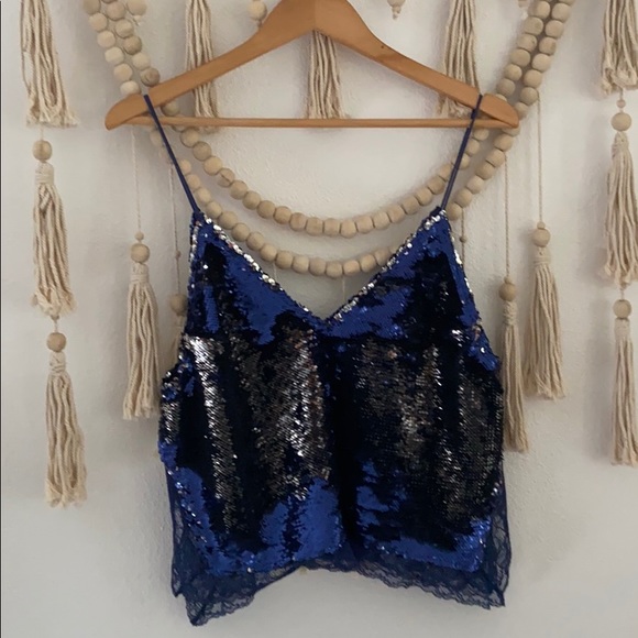 free people blue & silver sequin tank top camisole
lace blouse party going out - Picture 7 of 16